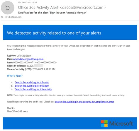 Get Office 365 activity alerts when user signs in .